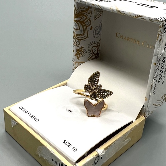Charter Club Cubic Zirconia & MOP Double Crossover Butterfly Ring - Picture 3 of 8